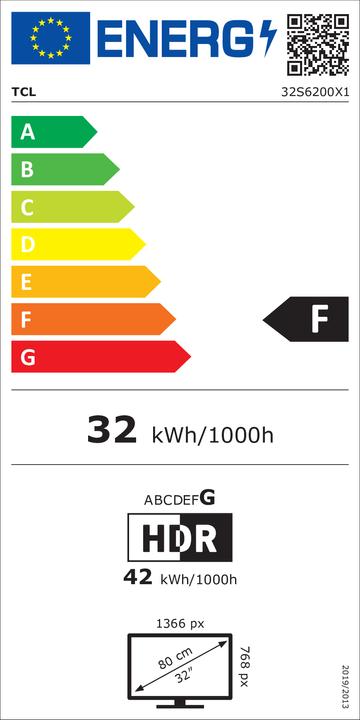 Energy Label TCL 32S6200 (32", LED, HD 768p, 2022)