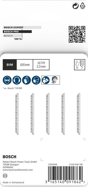 Image du produit Bosch Professional Zubehör Lame de scie sauteuse PRO Hardwood clean reverse T101BRF, 100 mm, 5 pcs.