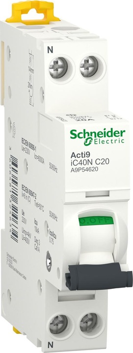 Actual product image Schneider Electric Acti9 iC40N miniature circuit-breaker-1P+N- A9P54620