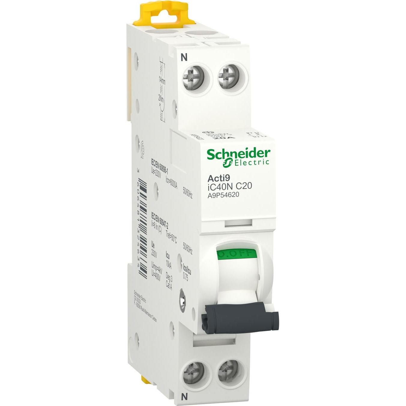 Schneider Electric, Schutzschalter, Acti9 iC40N-Leitungsschutzschalter-1P+N- A9P54620
