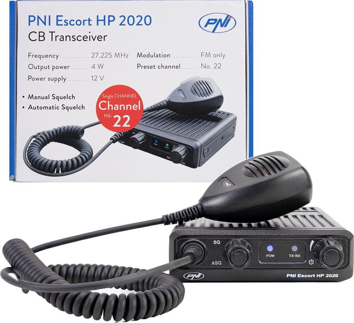 Actual product image PNI CB radio Escort HP 2020 single channel 22 frequency 27.225 MHz, without noise, probably the l