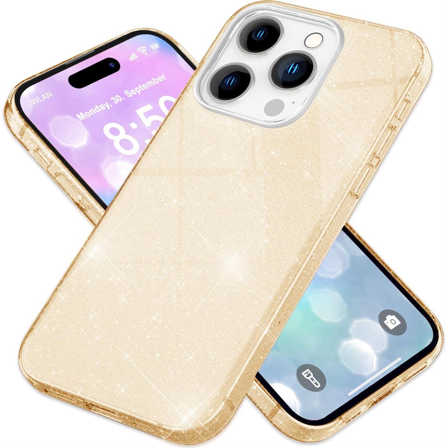 Nalia Glitzer Hybrid Hülle (Apple iPhone 16 Pro Max), Smartphone Hülle, Gold