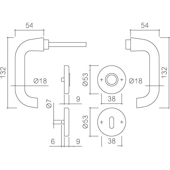 Thumbnail - Hoppe, Türgriff + Fenstergriff, Garnitur Rosette138L/42KV/42KVSGRT-R/LF1 8 RWSK/OL (Türgarnitur)