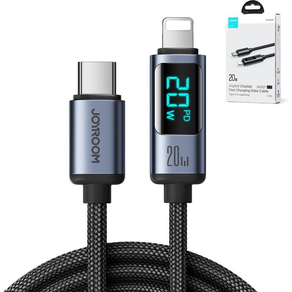 Joyroom Prism Series 20W USB-C to Lightning Cable with Display, 1.2m - Black (1.20 m, USB 2.0), USB Kabel