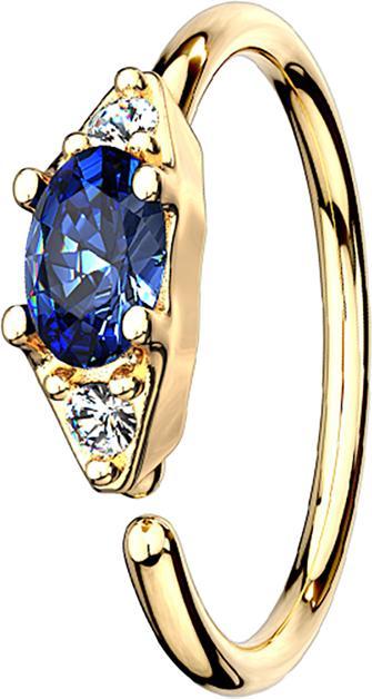 Actual product image Star Piercing Micro Piercing Ring 14k Gold Plated with Oval Crystal Blue (Brass, Surgical steel 316L)