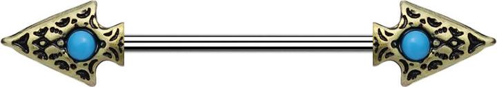 Produktbild Star Piercing Barbell altgold Tribal Speer mit Türkis Stein (Chirurgenstahl 316L, Messing, Mineralisch)