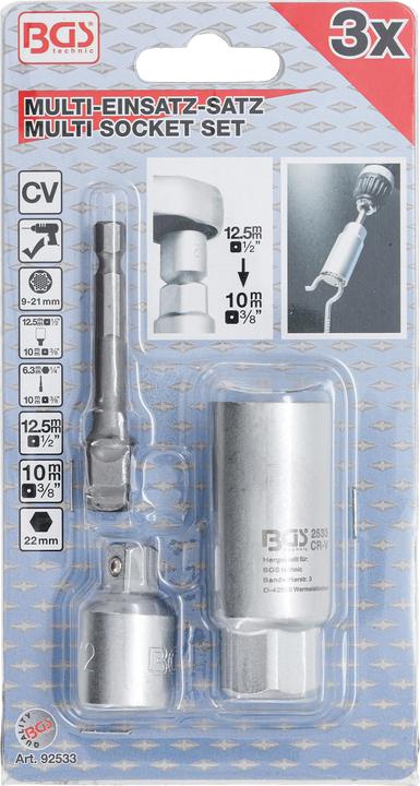 Produktbild BGS Multi-Einsatz mit Adapter-Satz | 10 mm (3/8") | SW 9 - 21 mm | 3-tlg. (19 mm, 13 mm, 12 mm, 20 mm, 21 mm, 18 mm, 17 mm, 9 mm, 11 mm, 14 mm, 15 mm, 16 mm, 10  mm)