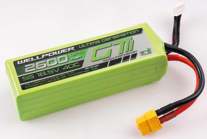 Actual product image Wellpower LIPO AKKU ULTIMA GT II 2600 mAh / 18,5 Volt 5S 40/80C CH5/8 XT-60 (18.50 V, 2600 mAh)