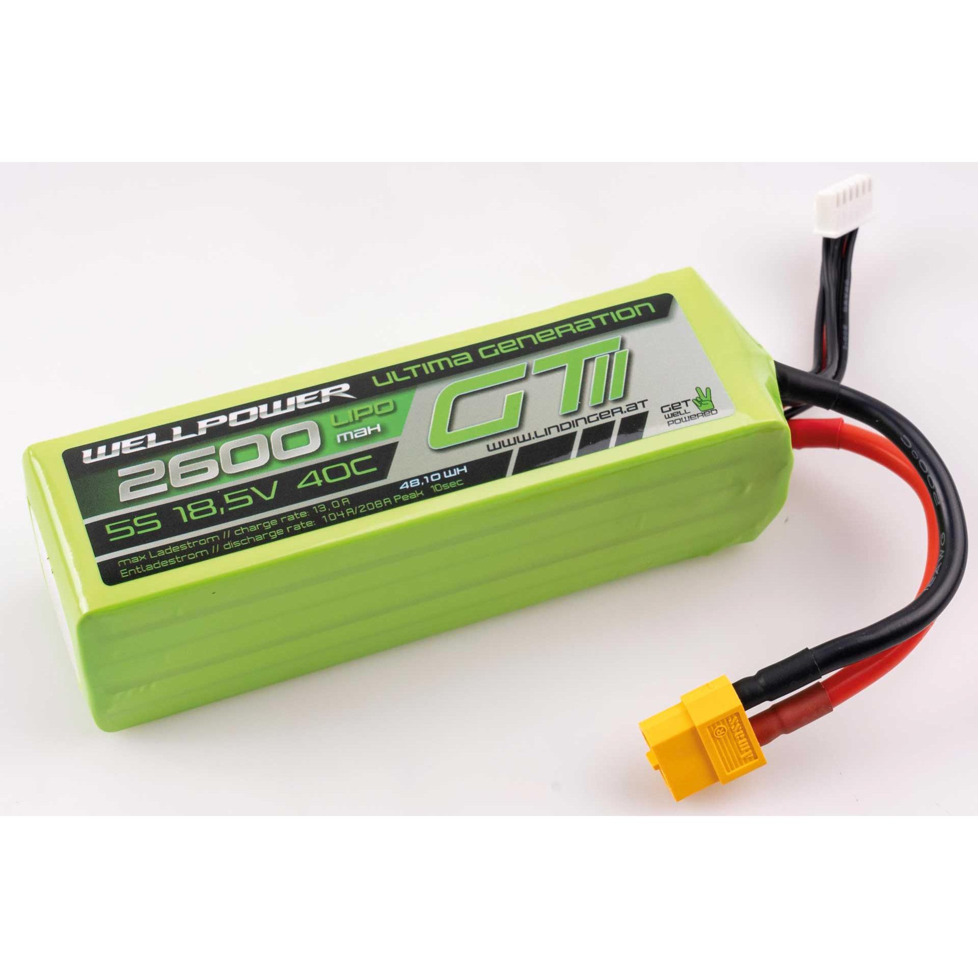 Wellpower LIPO AKKU ULTIMA GT II 2600 mAh / 18,5 Volt 5S 40/80C CH5/8 XT-60 (18.50 V, 2600 mAh)