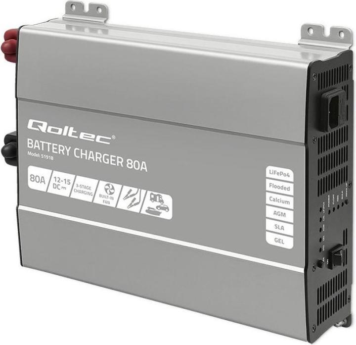 Actual product image Qoltec Inteligentna profesjonalna ładowarka Monolith do akumulatorów LiFePO4 AGM GEL SLA | 80A | 12V (80 W)
