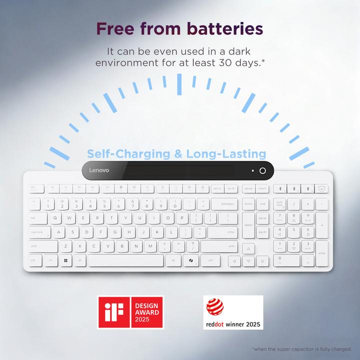 Actual product image Lenovo Self-Charging Bluetooth Keyboard (US, Wireless)