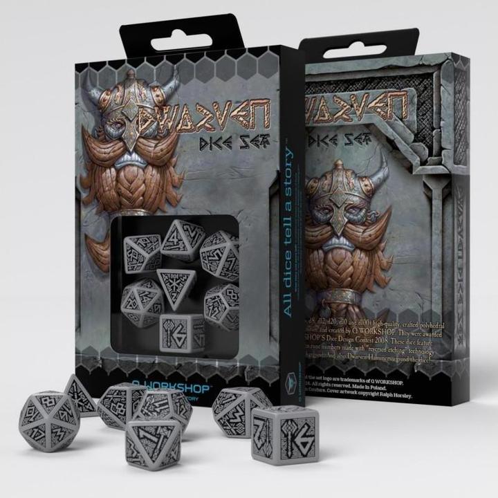 Actual product image Q Workshop SDWA12 - Dwarves dice set, grey and black (7 pieces)