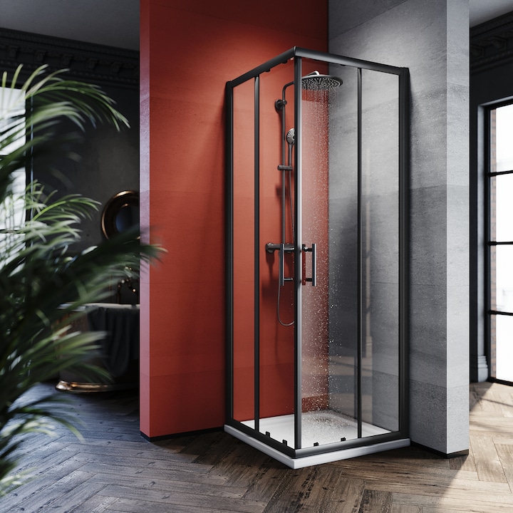 SONNI porta doccia 100 x 90 cm nero ingresso angolare box doccia vetro di sicurezza porta scorrevole (120 cm, 195 cm)