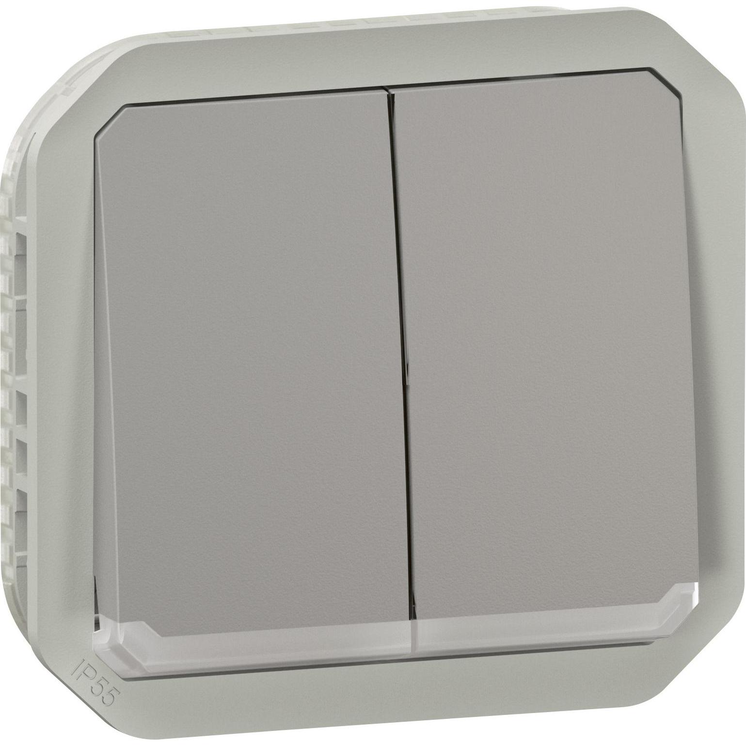 Legrand Plexo New Einsatz Doppelwechselschalter, Taster + Schalter, Grau
