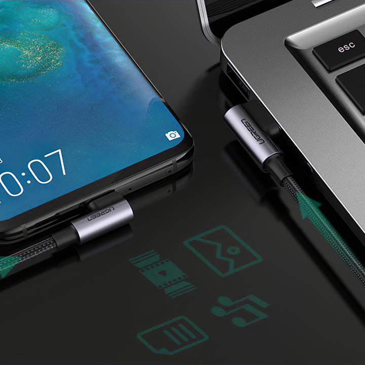 Actual product image Ugreen USB-C angled to USB-A 2.0 angled 3A data cable (2 m, USB 3.0, 18 W)