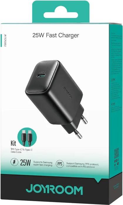 Produktbild Joyroom 25W Single USB-C Charger with 60W C to C Cable, 1m - Black (25 W, 1 Port)
