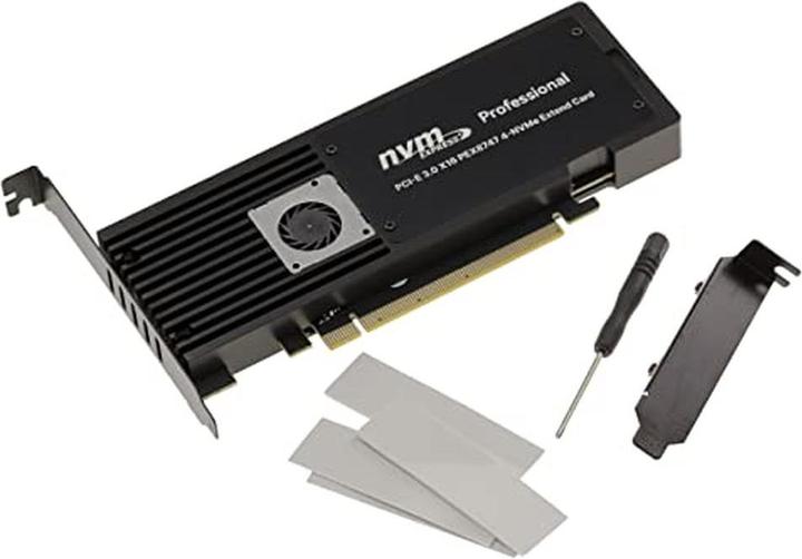 Produktbild Kalea-informatique PCIe 3.0 x16-Controllerkarte für 4 M.2 NVMe SSDs mit PLX PEX8747-Chipset und Kühlkörper