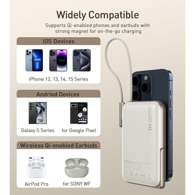 Actual product image Choetech B735 magnetic powerbank 10000mAh 20W PD + USB-C cable (white) (10000 mAh, 20 W, 37 Wh)