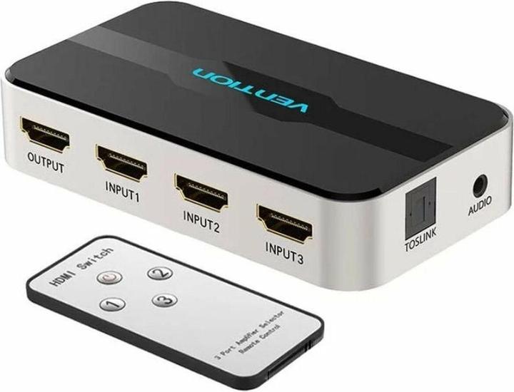 Actual product image Vention 3 in 1 out HDMI Switch AFJH0 with Audio Separation (Gray)