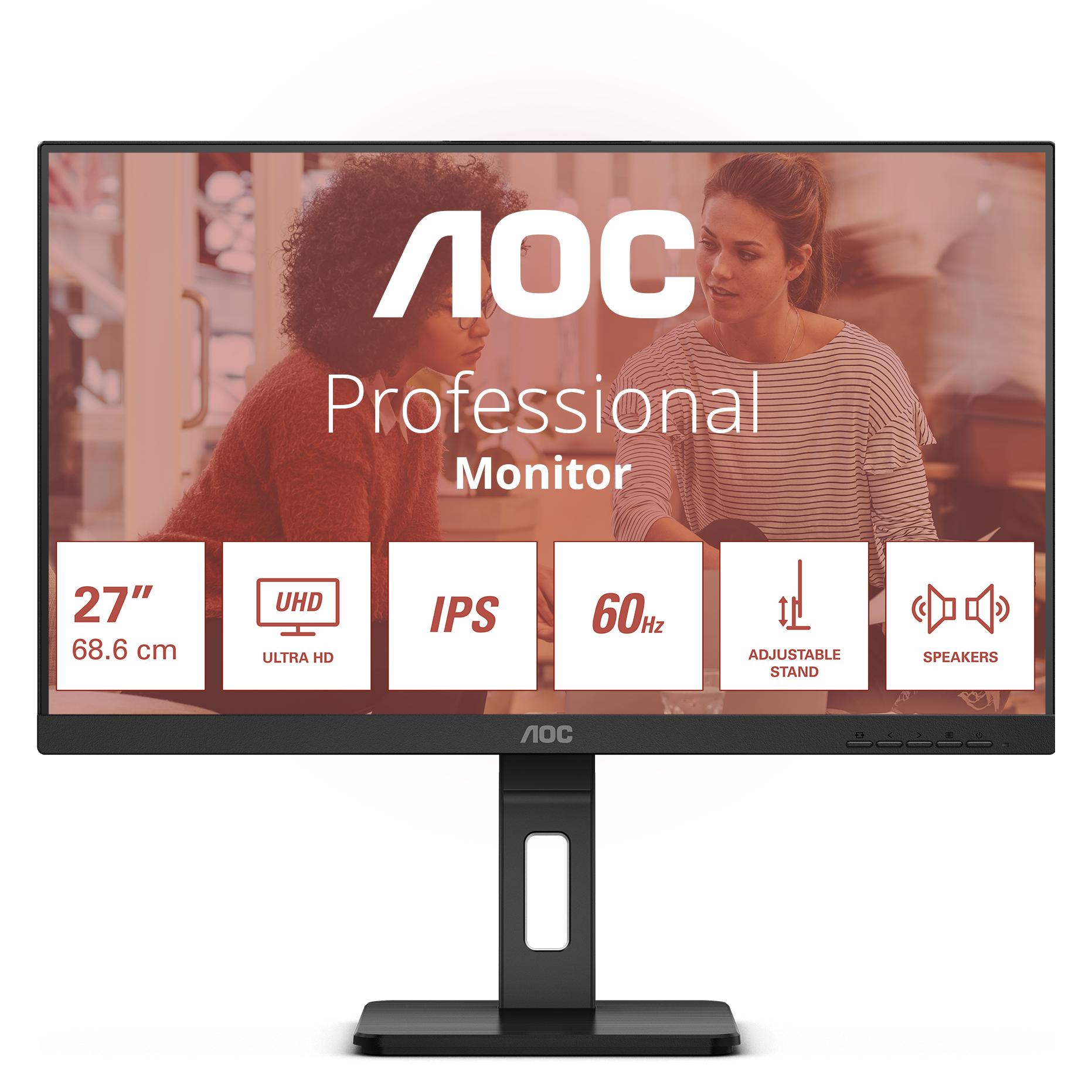 AOC U27E3UF - 27 Zoll UHD Monitor, höhen (3840 x 2160 Pixel, 27"), Monitor, Schwarz