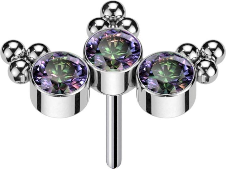 Immagine prodotto Star Piercing Baubles a triangolo in argento Threadless con tre cristalli scuri multicolore (senza ottone, Titanio)