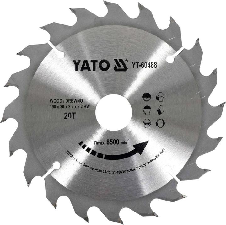 Actual product image Yato Professional HM Circular Saw Blade for Construction Wood Nailproof 190x30 20T YT-60488