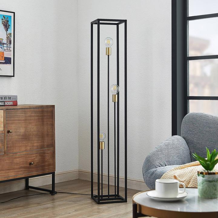 Produktbild Lindby Tiliane Käfig-Stehlampe, schwarz, 3-flammig (E27)