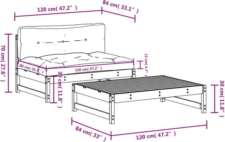 Immagine prodotto VidaXL 2-tlg. Garten-Lounge-Set mit Kissen Massivholz, Material