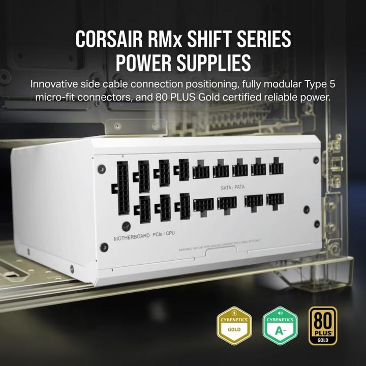 Immagine prodotto Corsair RMx Shift White Series, RM1200x Shift White, 1200 Watt, certificazione 80 PLUS GOLD, alimentazione (1200 W)