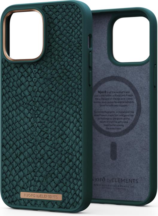Njord Custodia rigida Salm.Leather Magsafe verde (Apple iPhone 14 Pro Max)