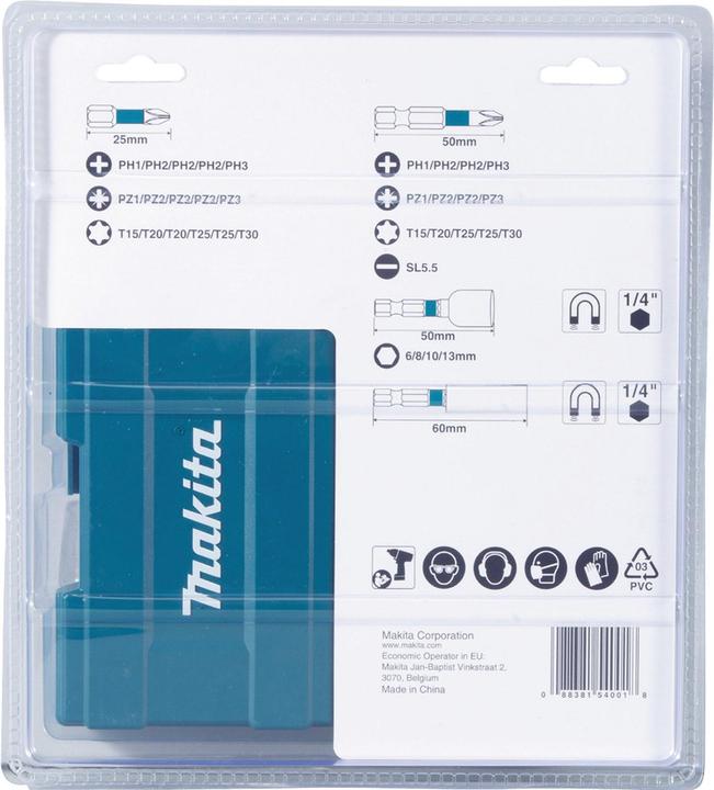 Produktbild Makita Bit-Set (Kreuz Phillips PH M1, Kreuz Phillips PH M2, Kreuz Phillips PH M3, Kreuz Pozidriv PZ M1, Kreuz Pozidriv PZ M2, Kreuz Pozidriv PZ M3, Innensechsrund TX M15, Innensechsrund TX M25, Innensechsrund TX M20, Innensechsrund TX M30)