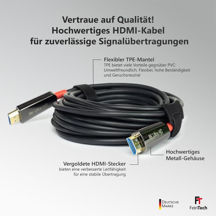 Produktbild FeinTech VMI90080 Optisches HDMI Glasfaser-Hybrid Kabel 8K 60Hz / 4K 120Hz 48 Gbps 8 m (8 m)
