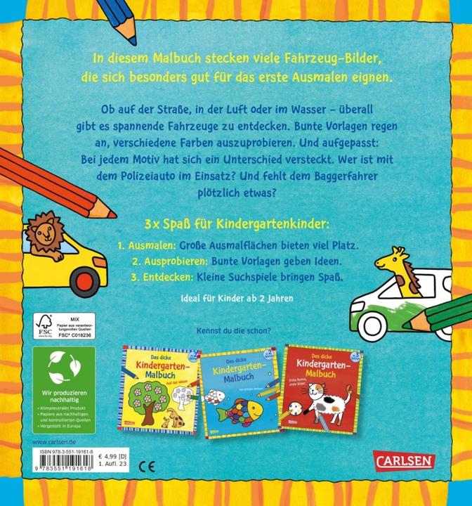 Produktbild Das dicke Kindergarten-Malbuch: Fahrzeuge