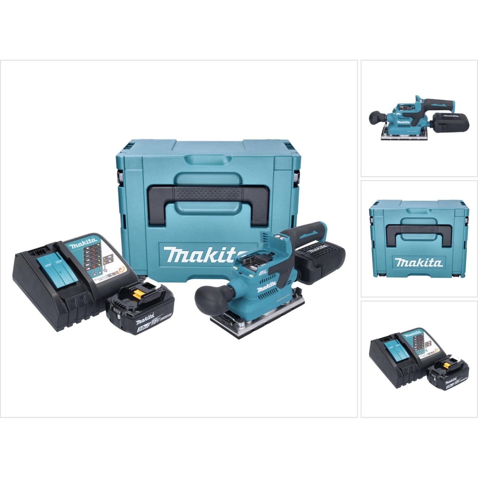 Makita, Schleifmaschine + Poliermaschine, DBO 382 RF1J Akku Schwingschleifer 18 V 93 x 185 mm Brushless + 1x Akku 3,0 Ah...