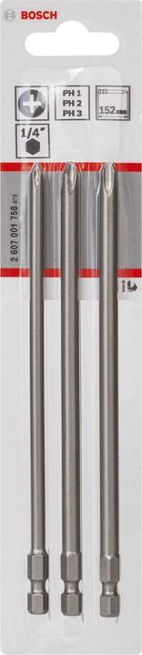 Produktbild Bosch Professional Zubehör Schrauberbit-Set Extra-Hart, 3-teilig, PH1, PH2, PH3, 152 mm (Kreuz Pozidriv PZ)