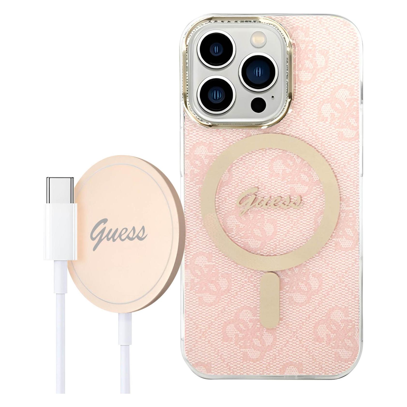 Guess Zestaw GUBPP14XH4EACSP Case+ Charger IPhone 14 Pro Max 6, 7" Różowy/pink Hard Case 4G Print Mag (Apple IPhone 14), Smartphone Hülle,