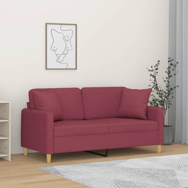 Actual product image vidaXL 2-seater sofa with decorative cushions wine red 140 cm fabric, colour (2 person sofa)