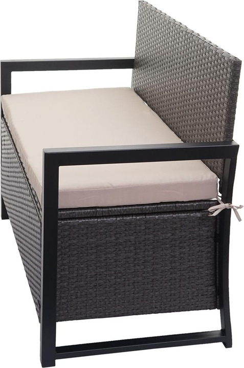 Image du produit Swisshandel24 Poly-Rattan Banc 2 places, Banc de jardin coffre, rangement Coussin d'assise - gris, coussin à