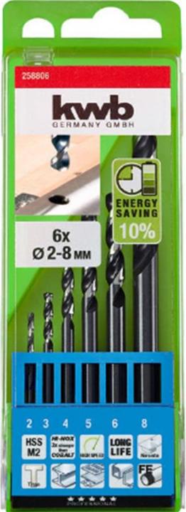 Actual product image kwb HI-NOX HSS drill set 6 pieces (2 mm, 3 mm, 5 mm, 6 mm, 8 mm, 4 mm)