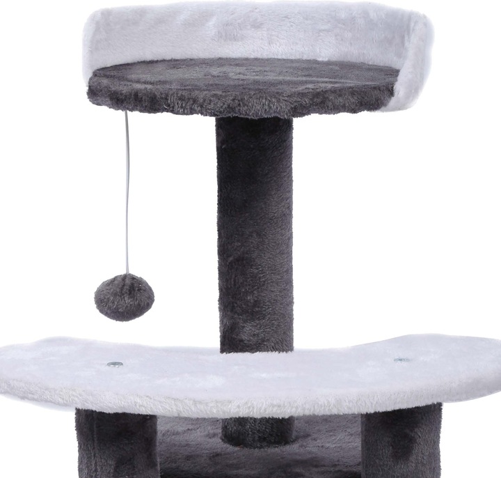 Actual product image Wiltec Cat Tree Scratching Post Climbing Tree 67cm in Grey/White with Plattform, Cave and Ball (67 cm, Grey/white)