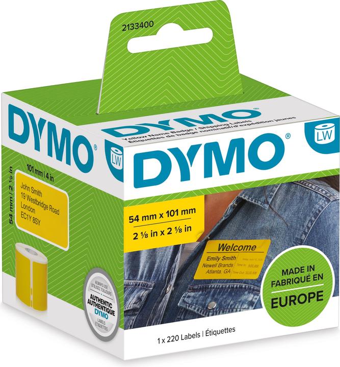 Dymo LW mailing/naamplaatje etiketten GEEL, 220 etiketten (5.40 cm)