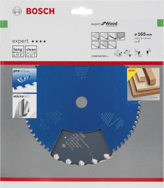 Produktbild Bosch Professional Zubehör Kreissägeblatt Expert for Wood, 165 x 20 x 2,6 mm, 24