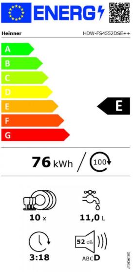 Label énergétique Heinner HDW-FS4552DSE++