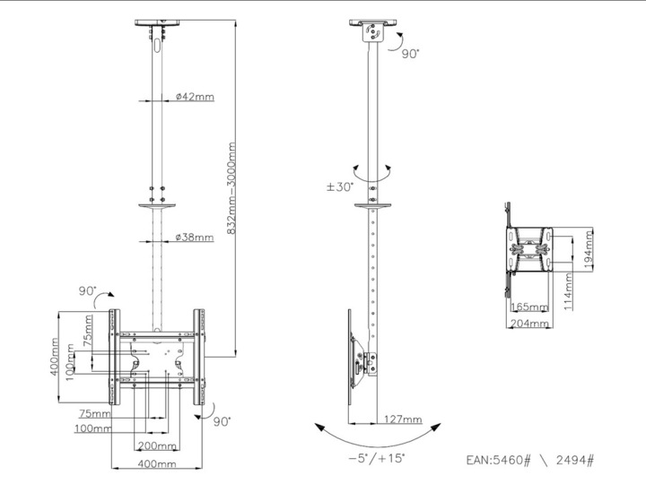 Produktbild Multibrackets Deckenhalter 32" - 70", Metall, weiss, max 30 kg (Decke, 55", 30 kg)