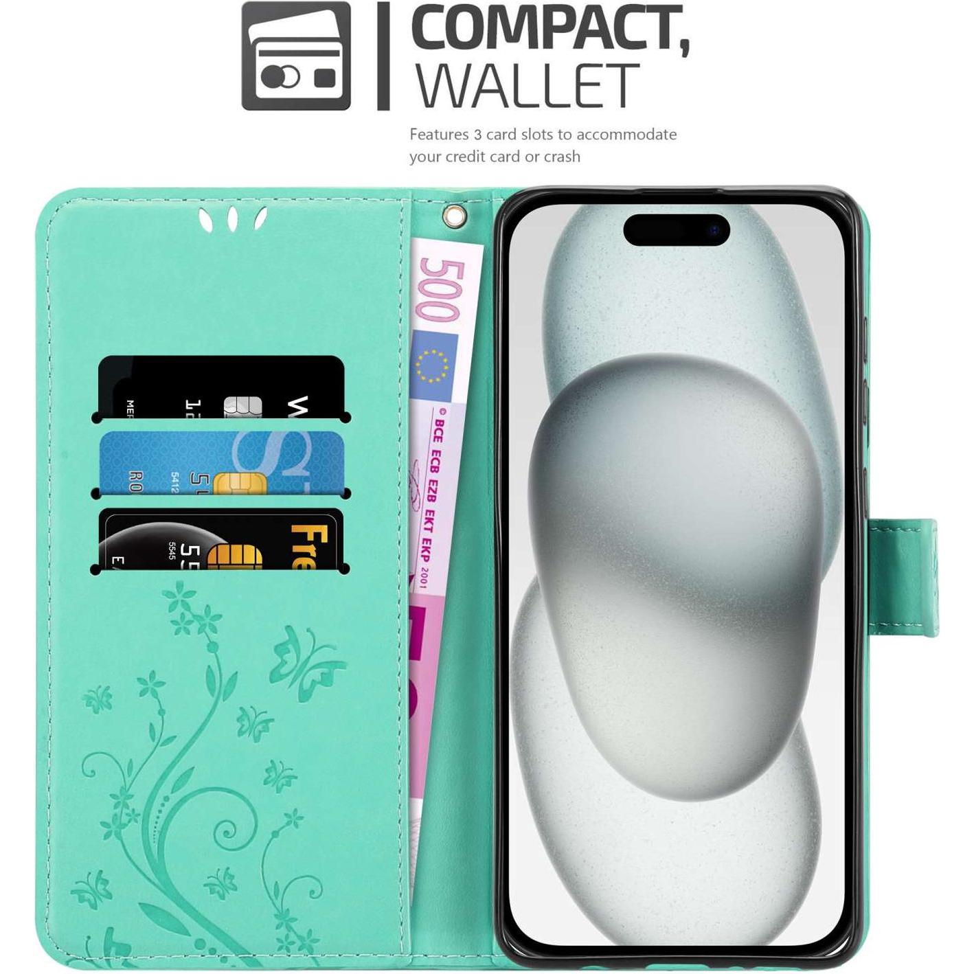 Thumbnail - Cadorabo Hülle für Apple iPhone 15 mit Blumen Muster (Apple iPhone 15), Smartphone Hülle, Türkis