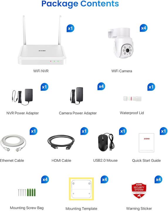 Actual product image Zosi 5MP Wi-Fi 6 PTZ Überwachungskamera-Set mit NVR