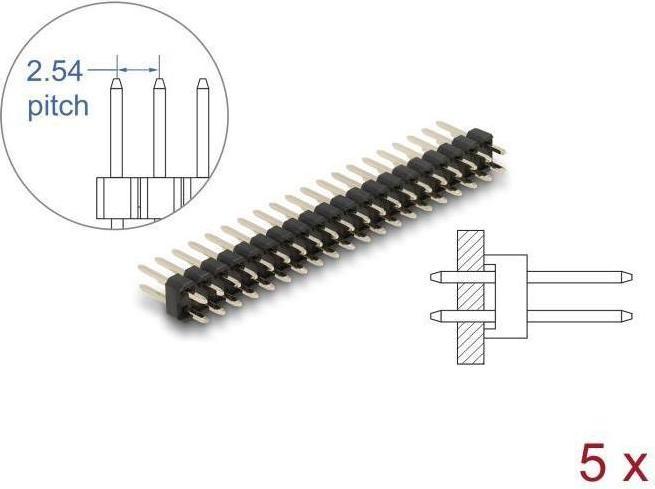 Actual product image Delock Male header 20 pin, grid spacing 2.54 mm, 2-row, straight, 5 pieces