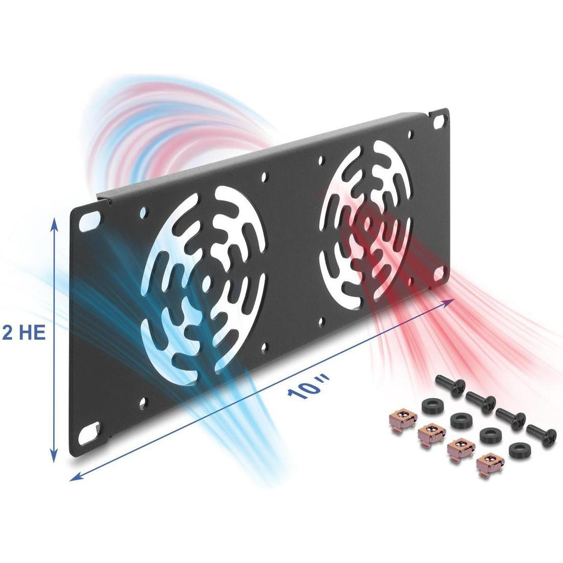 Delock 10" 2 HE Rackblende für 2 Lüfter 80 x 80 mm dunkelgra, Accessori per armadio rack, Grigio