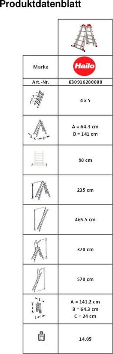 Produktbild Hailo Mulitfunktions-Teleskopleiter (Mehrzweckleiter, Teleskopleiter, Stehleiter, 24 cm)