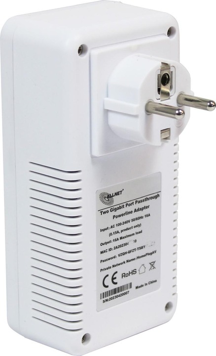 Produktbild Allnet Powerline 1200Mbit 2er Bundle Bridge RJ45 HomePlugV2 "SmartLink" Passtrough ALL1681205v2 (1200 Mbit/s)